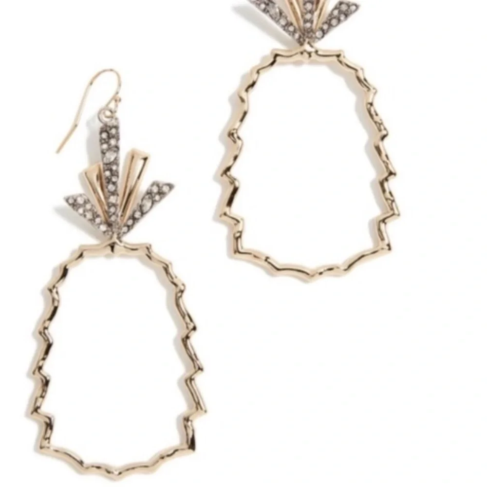 ALEXIS BITTAR • Gold Silver Crystal Abstract Pineapple Cut Out Drop Earrings